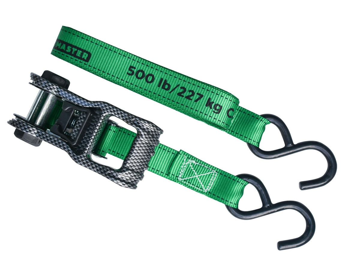 1,500-lb Carbon Ratchet Tie Downs, Weatherproof, 1-in x 14-ft, 4-pk, Green L2W7 - product image 5