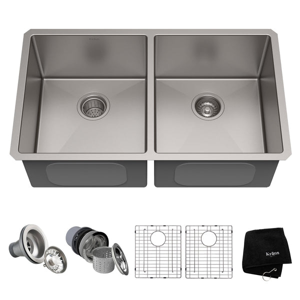 Standard PRO Undermount Stainless Steel Double Bowl 50/50 Kitchen Sink, 33x19x10-in T1O7