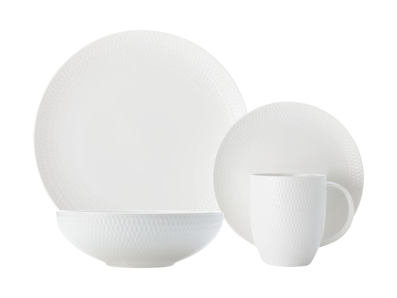 & Williams Round Diamond Porcelain Dinnerware Set, Serves 4, 16-pc, White J7U3