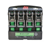 1,500-lb Carbon Ratchet Tie Downs, Weatherproof, 1-in x 14-ft, 4-pk, Green L2W7 - product image 1