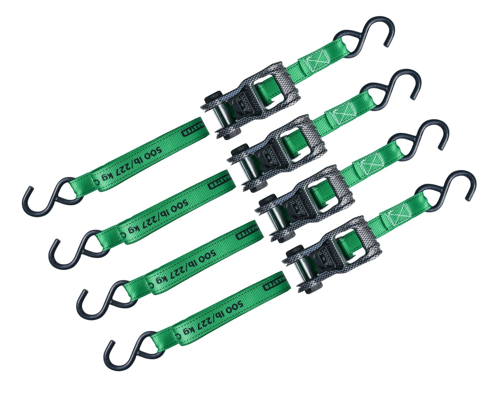 1,500-lb Carbon Ratchet Tie Downs, Weatherproof, 1-in x 14-ft, 4-pk, Green L2W7 - product image 2