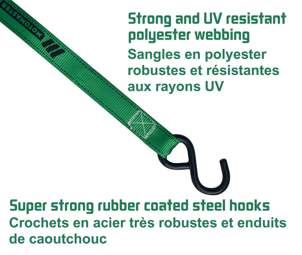 1,500-lb Carbon Ratchet Tie Downs, Weatherproof, 1-in x 14-ft, 4-pk, Green L2W7 - product image 3