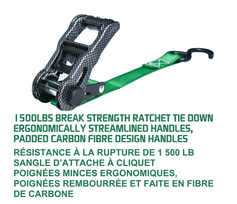 1,500-lb Carbon Ratchet Tie Downs, Weatherproof, 1-in x 14-ft, 4-pk, Green L2W7 - product image 4