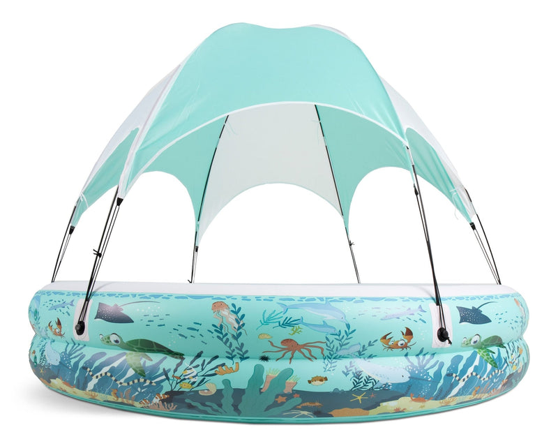 & Finn Ocean Life Splash & Play Inflatable 2 Ring Canopy Pool, 86.6” x 86.6” x 64” V9C0