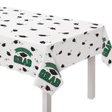 "Congrats Grad" Rectangle Plastic Reusable Table Cover, Green, 54x84-in, for Graduation R5C7 - product image 1